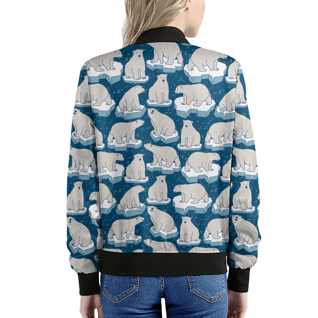 Polar Bear On Ice Pattern Print Women's Bomber Jacket