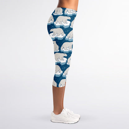 Polar Bear On Ice Pattern Print Women's Capri Leggings