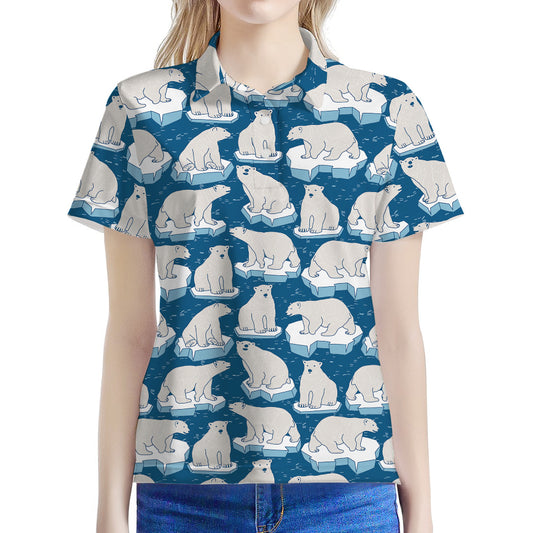 Polar Bear On Ice Pattern Print Women's Polo Shirt