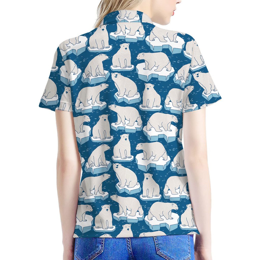 Polar Bear On Ice Pattern Print Women's Polo Shirt