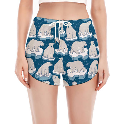 Polar Bear On Ice Pattern Print Women's Split Running Shorts