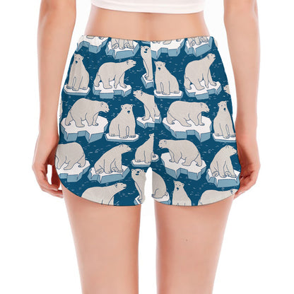 Polar Bear On Ice Pattern Print Women's Split Running Shorts