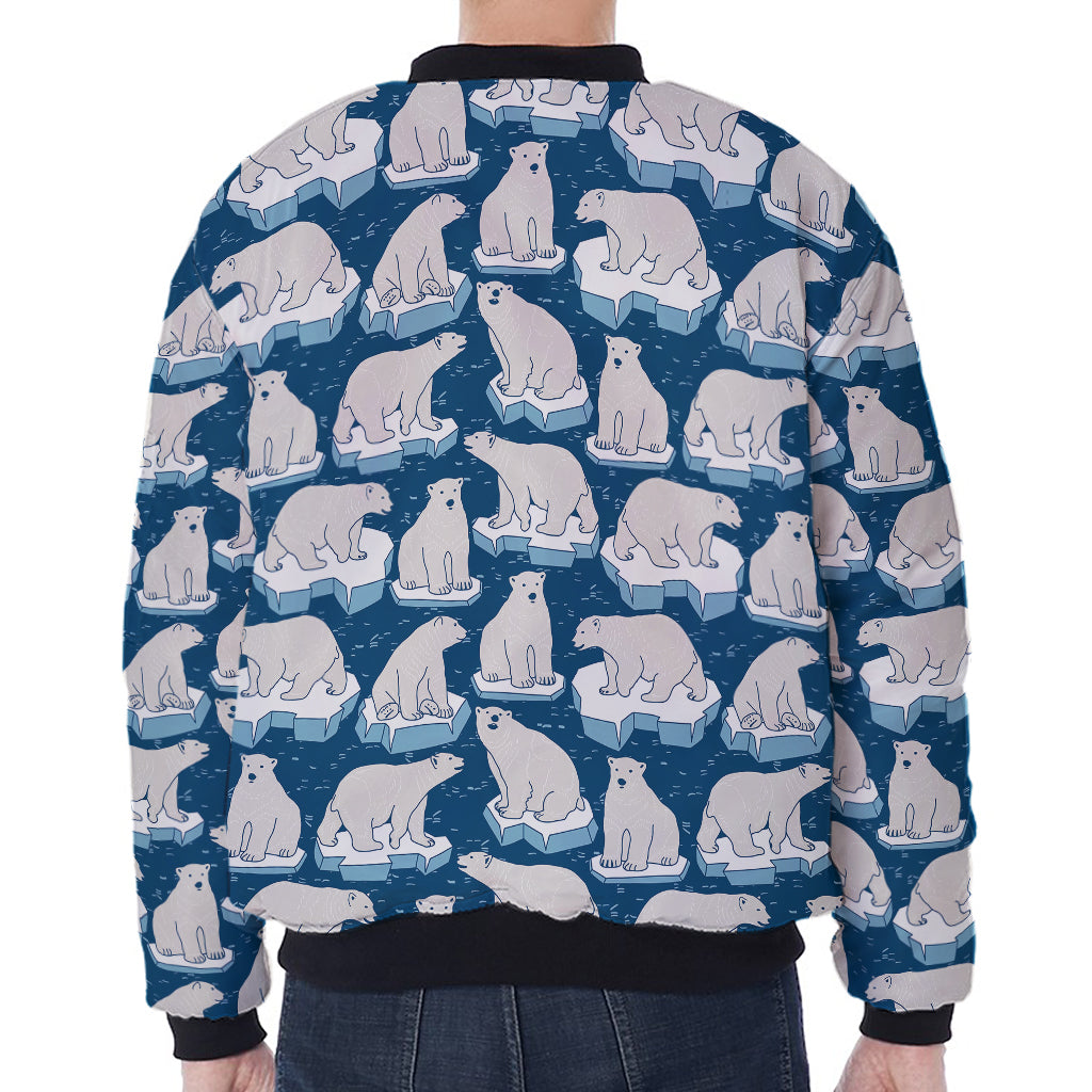Polar Bear On Ice Pattern Print Zip Sleeve Bomber Jacket