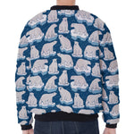 Polar Bear On Ice Pattern Print Zip Sleeve Bomber Jacket