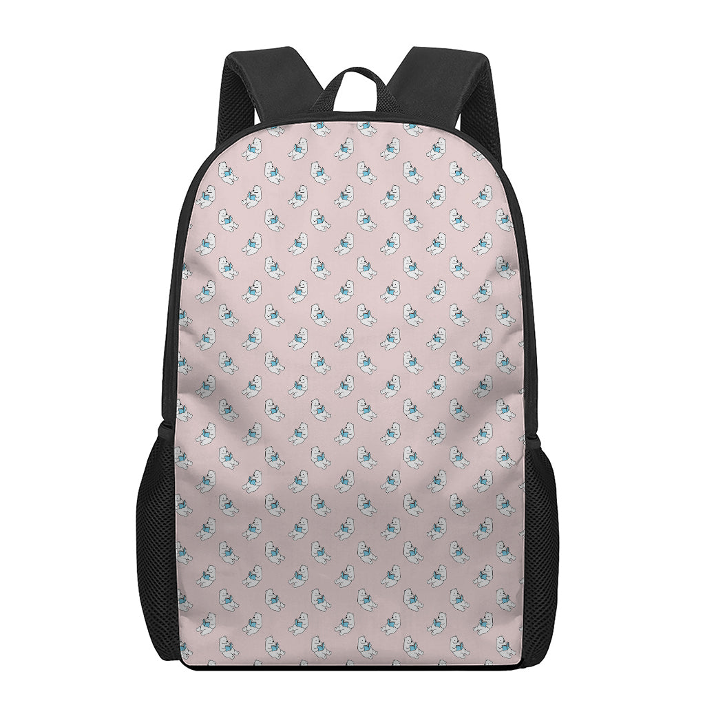 Polar Bear Reading Book Pattern Print 17 Inch Backpack