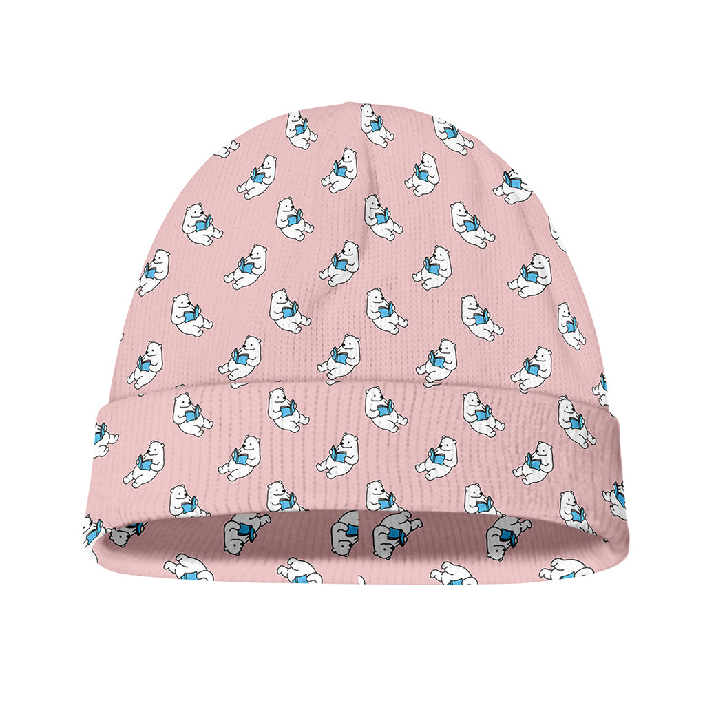 Polar Bear Reading Book Pattern Print Beanie