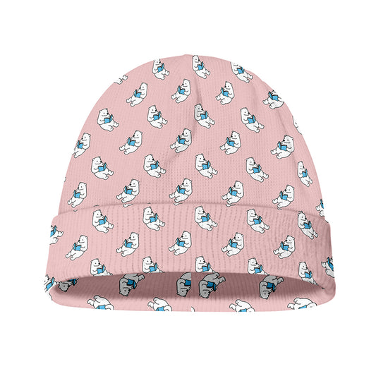 Polar Bear Reading Book Pattern Print Beanie