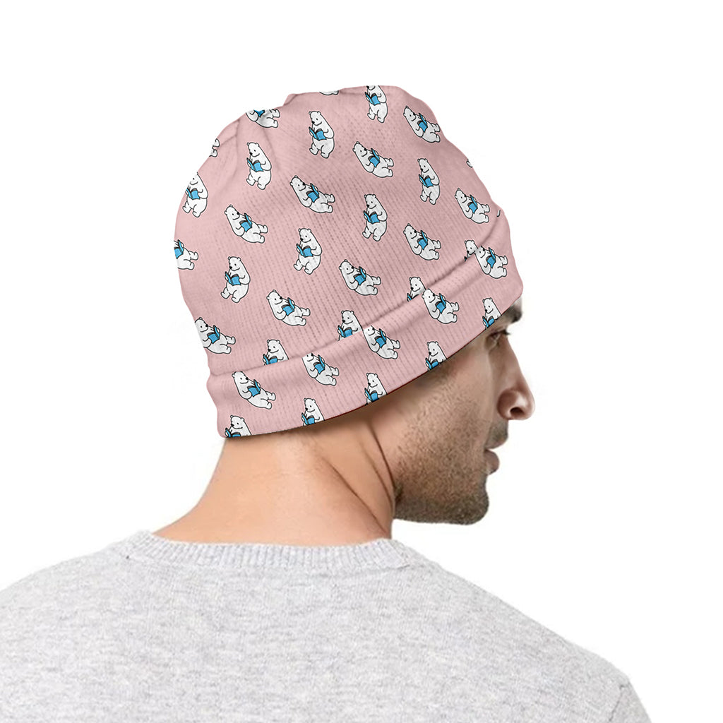 Polar Bear Reading Book Pattern Print Beanie