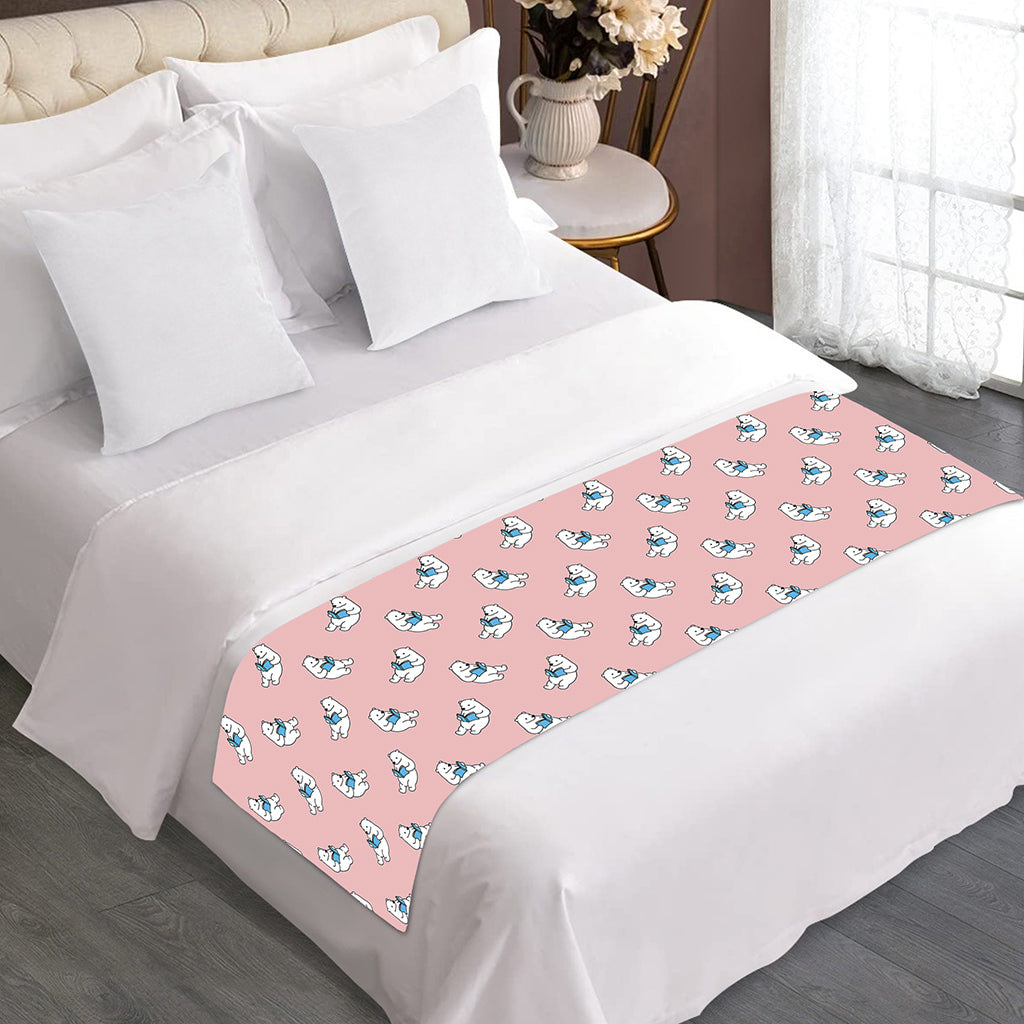 Polar Bear Reading Book Pattern Print Bed Runner
