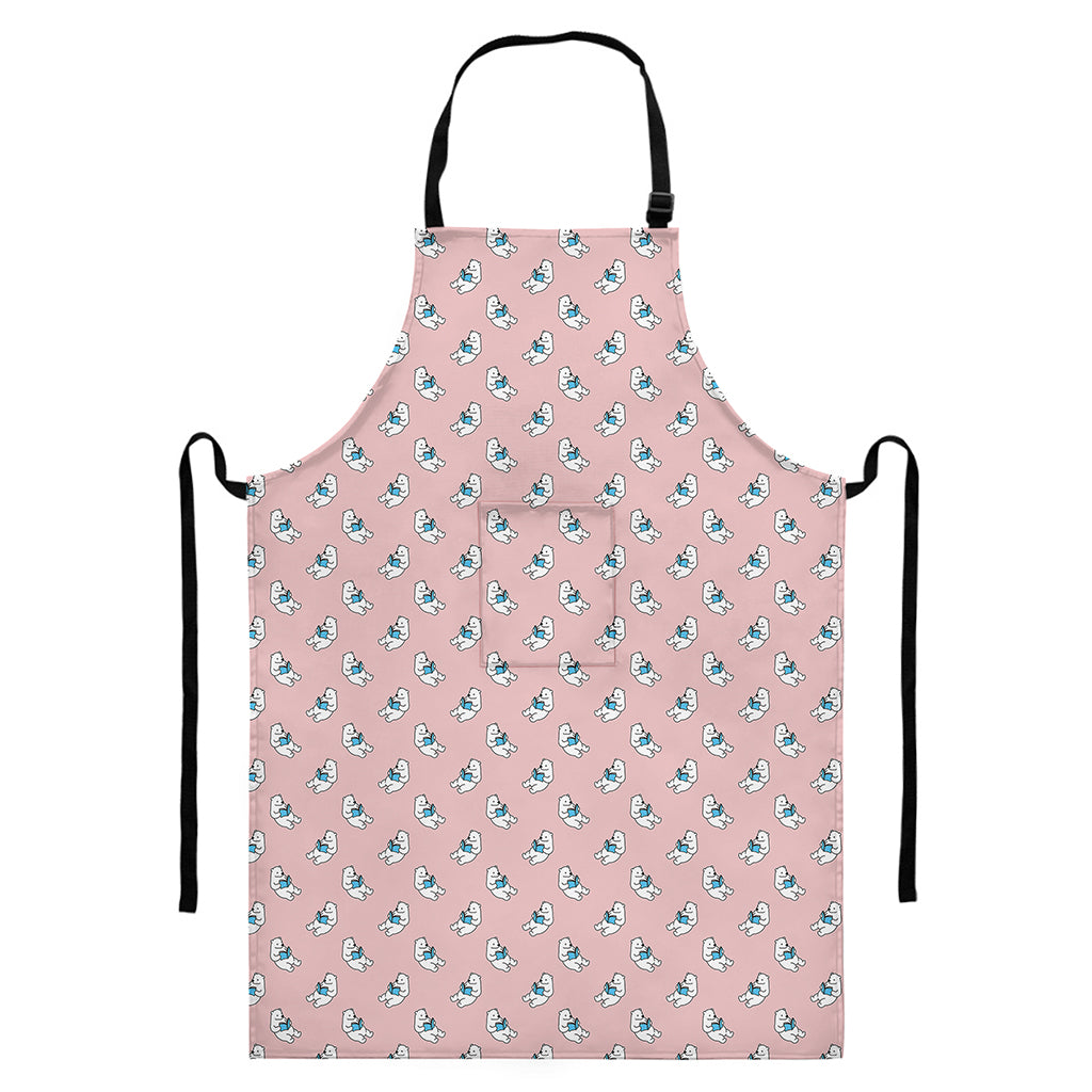 Polar Bear Reading Book Pattern Print Bib Apron With Pocket