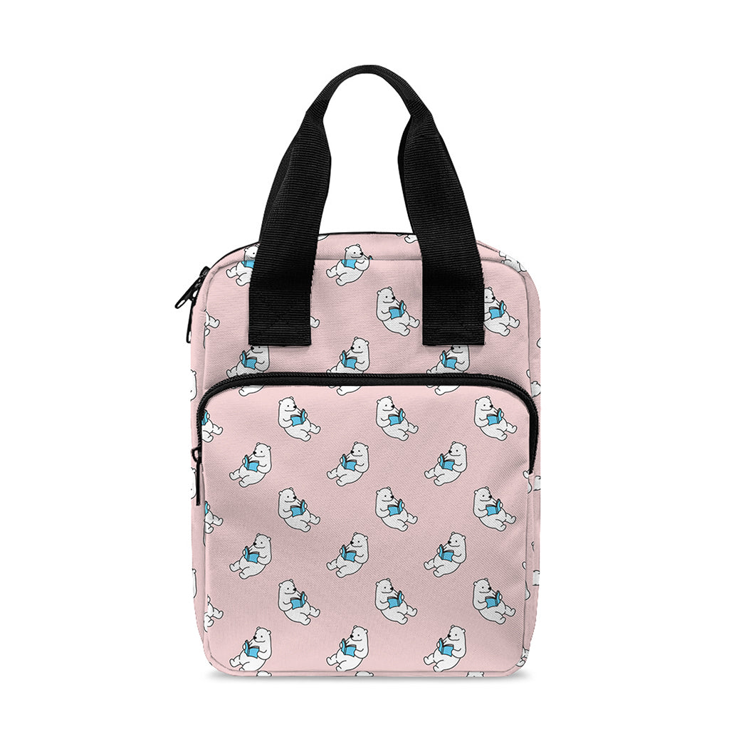 Polar Bear Reading Book Pattern Print Bible Tote Bag