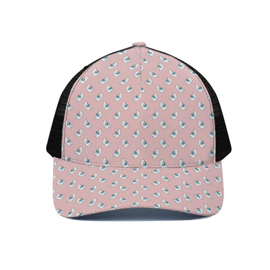 Polar Bear Reading Book Pattern Print Black Mesh Trucker Cap