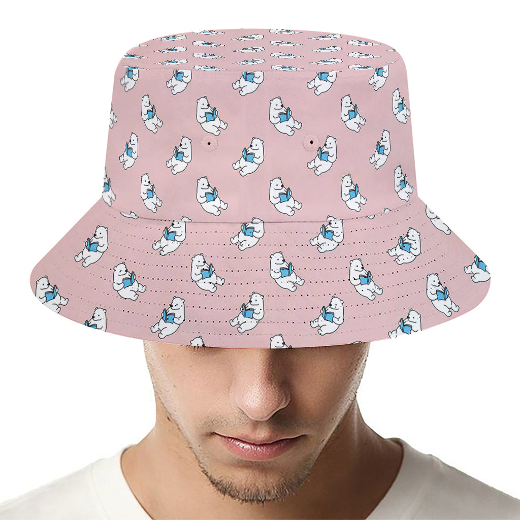 Polar Bear Reading Book Pattern Print Bucket Hat