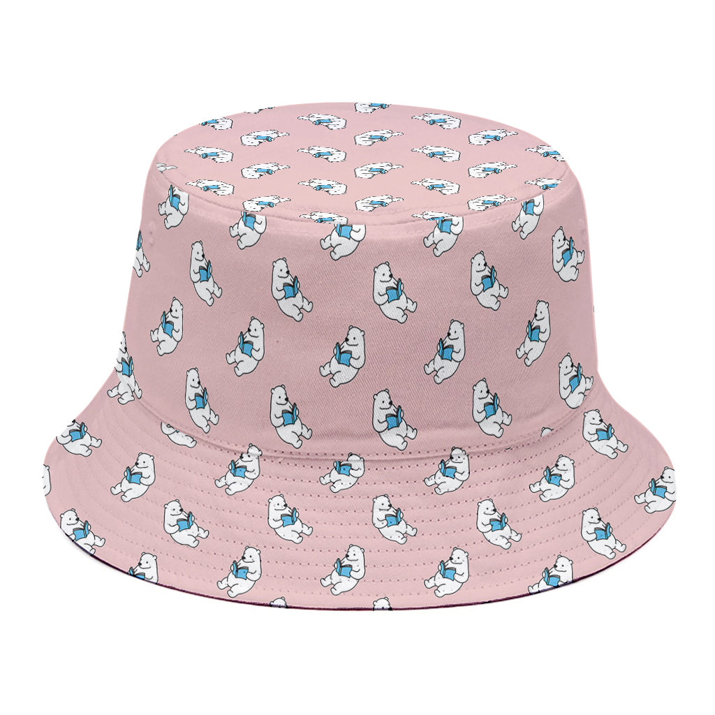 Polar Bear Reading Book Pattern Print Bucket Hat