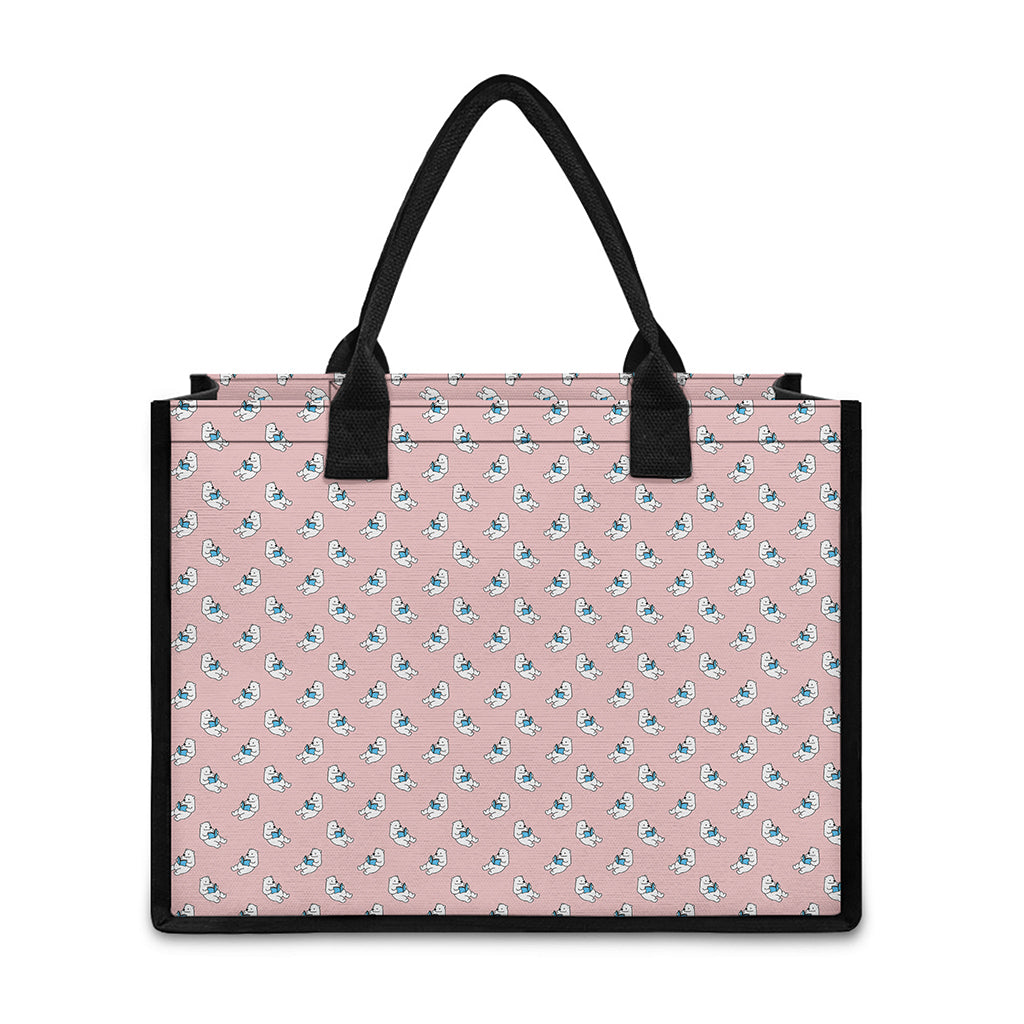 Polar Bear Reading Book Pattern Print Canvas Tote Bag