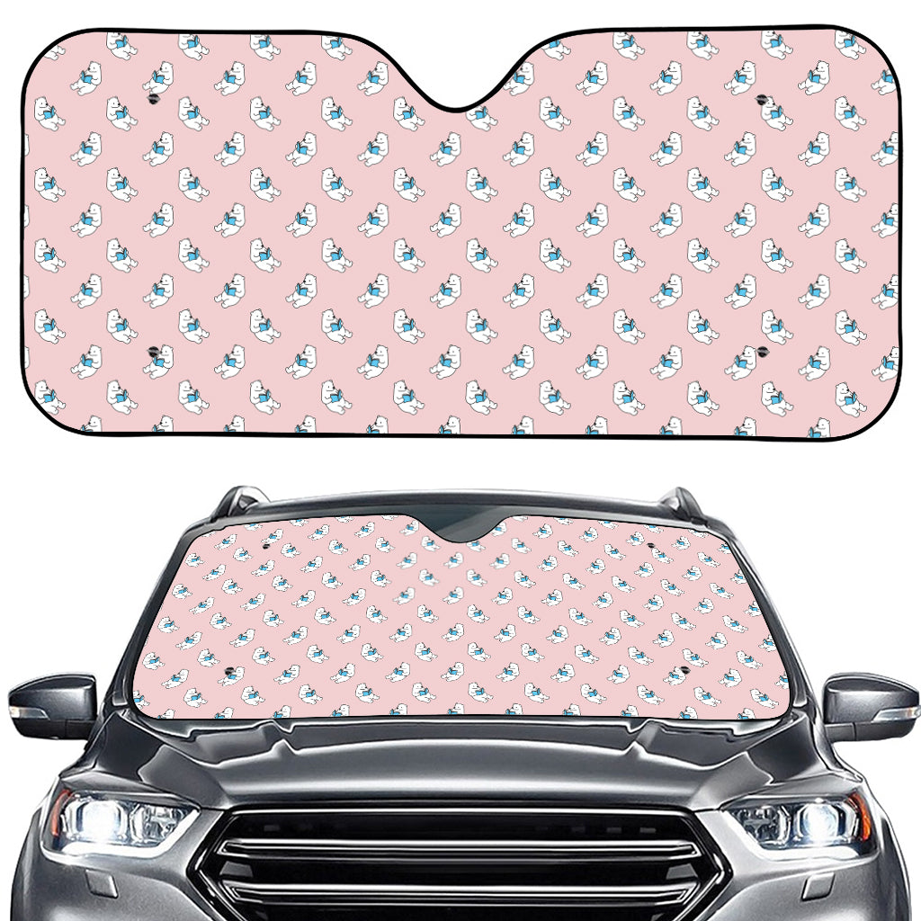 Polar Bear Reading Book Pattern Print Car Windshield Sun Shade