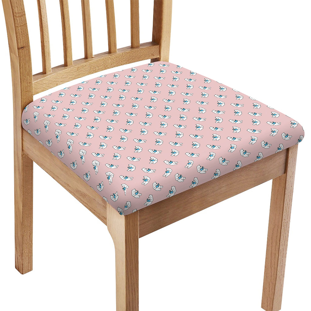 Polar Bear Reading Book Pattern Print Chair Cushion Cover