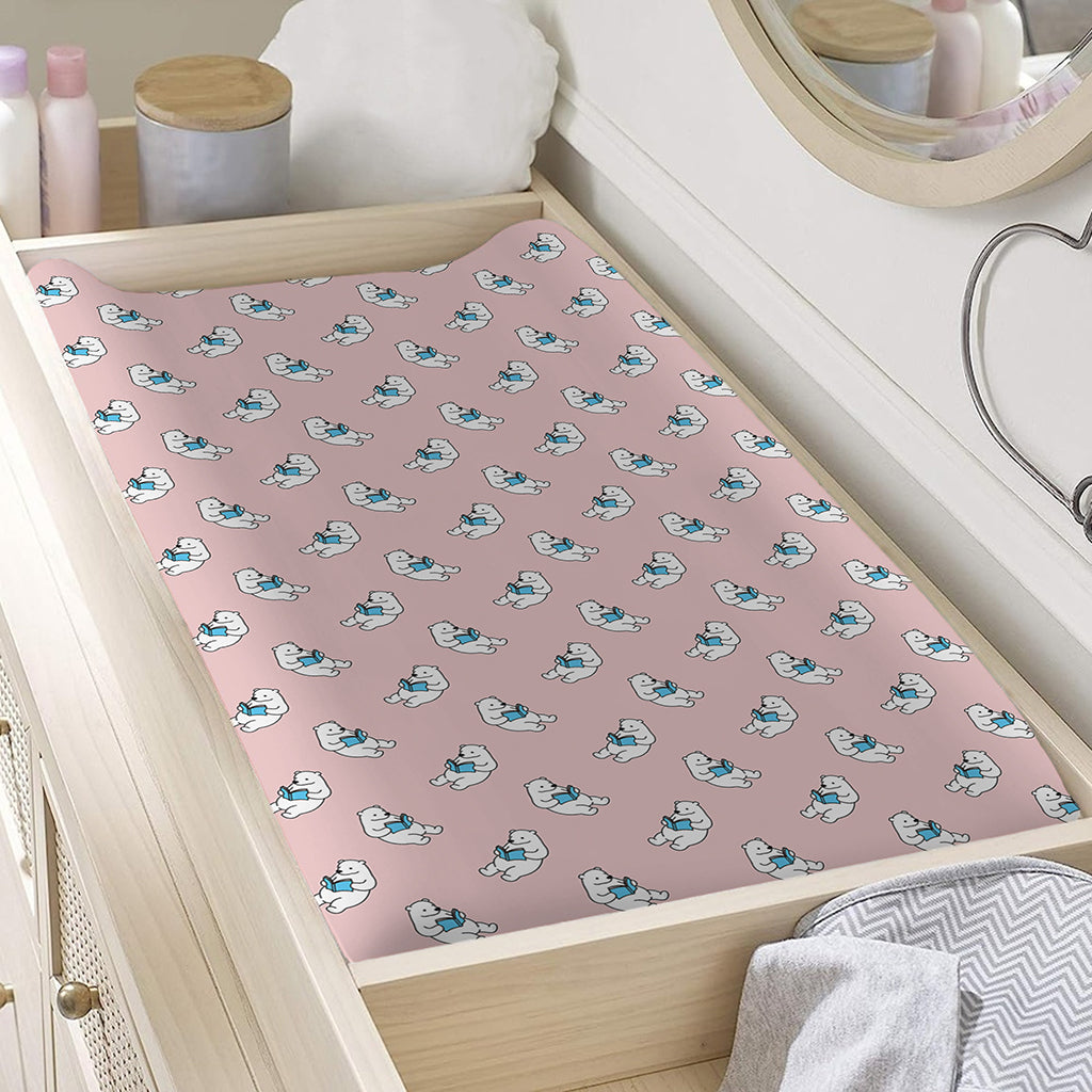 Polar Bear Reading Book Pattern Print Changing Pad Cover