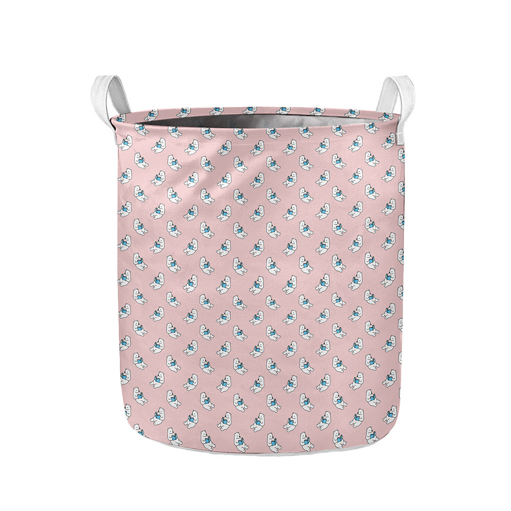 Polar Bear Reading Book Pattern Print Collapsible Laundry Basket