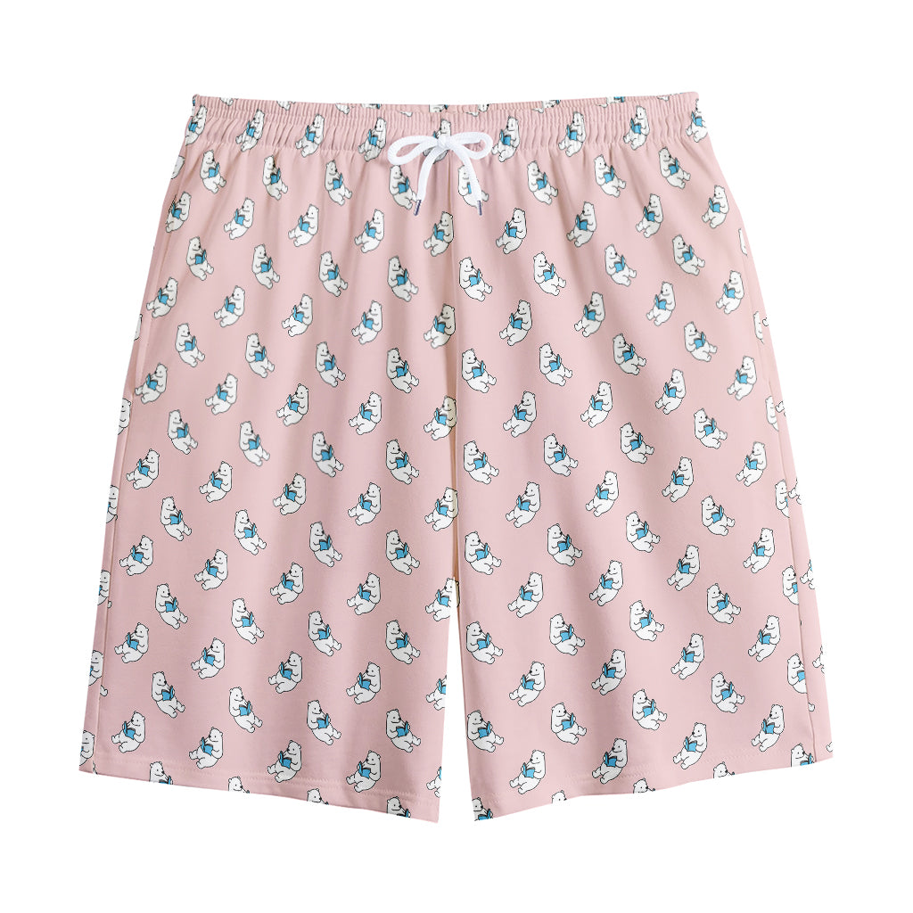 Polar Bear Reading Book Pattern Print Cotton Shorts