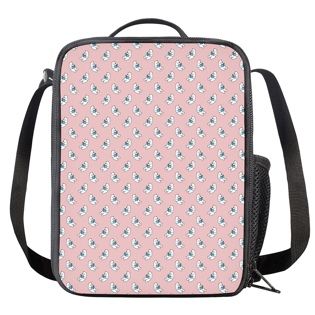 Polar Bear Reading Book Pattern Print Crossbody Lunch Bag