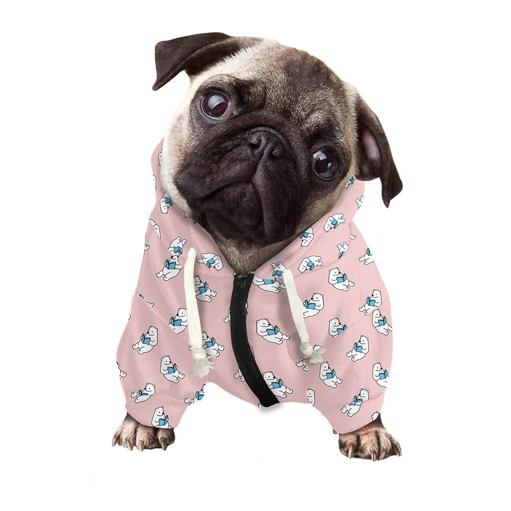 Polar Bear Reading Book Pattern Print Dog Zip Up Hoodie