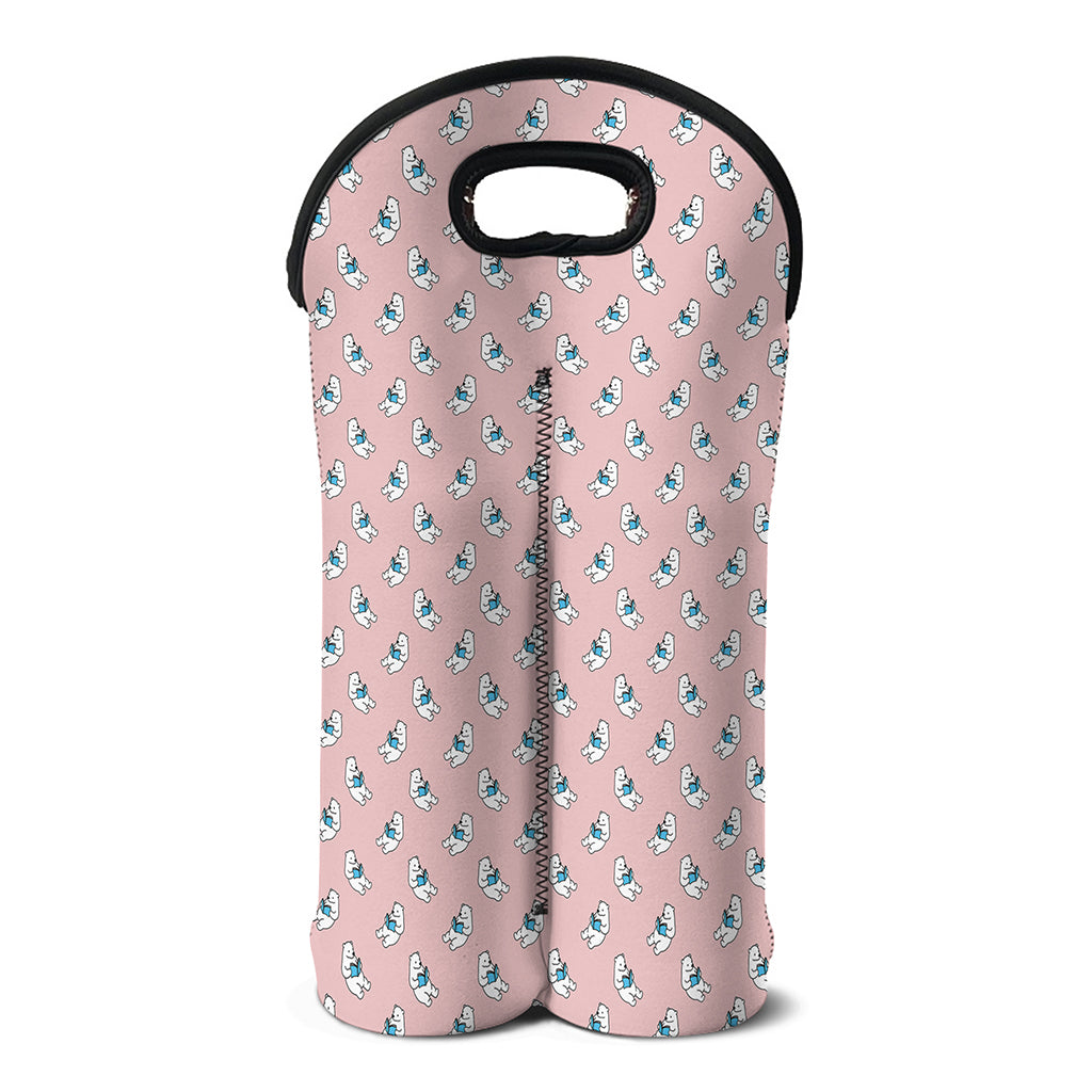 Polar Bear Reading Book Pattern Print Double Neoprene Wine Tote