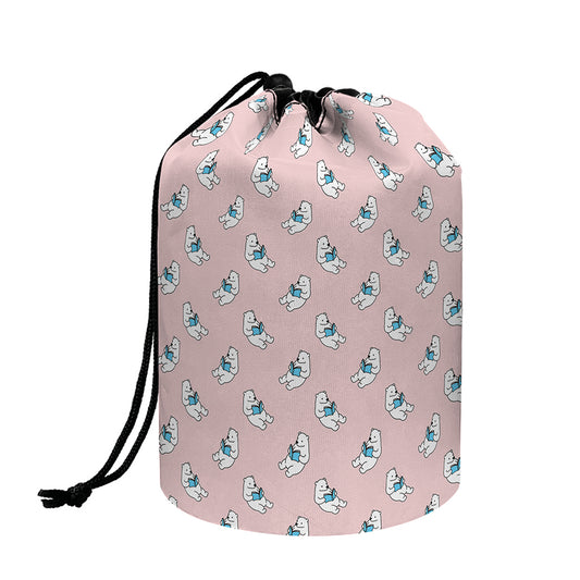 Polar Bear Reading Book Pattern Print Drawstring Makeup Bag