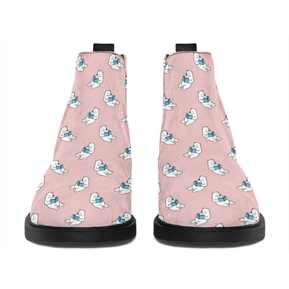 Polar Bear Reading Book Pattern Print Flat Ankle Boots