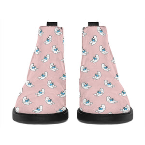 Polar Bear Reading Book Pattern Print Flat Ankle Boots