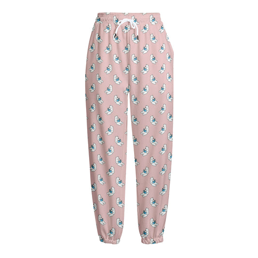 Polar Bear Reading Book Pattern Print Fleece Lined Knit Pants