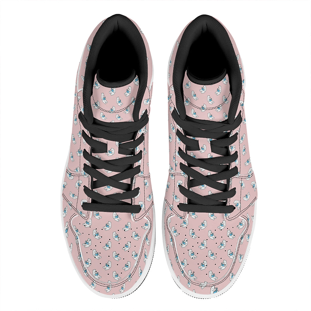 Polar Bear Reading Book Pattern Print High Top Leather Sneakers