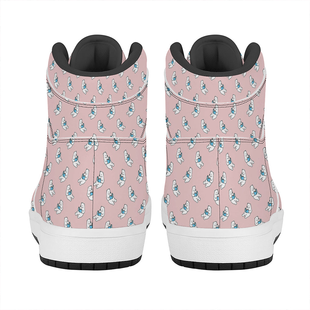 Polar Bear Reading Book Pattern Print High Top Leather Sneakers