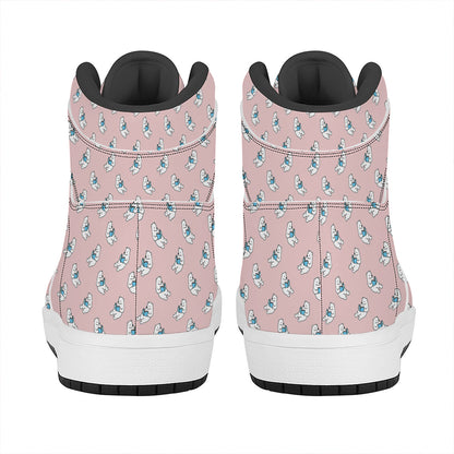 Polar Bear Reading Book Pattern Print High Top Leather Sneakers