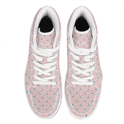 Polar Bear Reading Book Pattern Print High Top Leather Sneakers