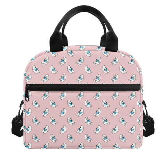 Polar Bear Reading Book Pattern Print Insulated Lunch Bag