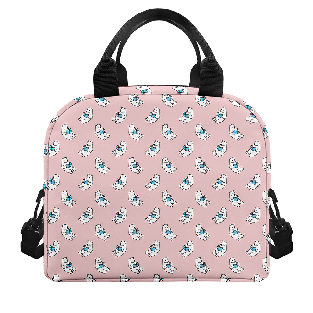 Polar Bear Reading Book Pattern Print Insulated Lunch Bag