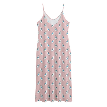 Polar Bear Reading Book Pattern Print Jersey Midi Cami Dress