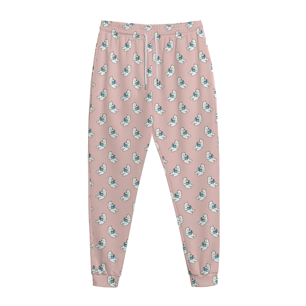 Polar Bear Reading Book Pattern Print Jogger Pants