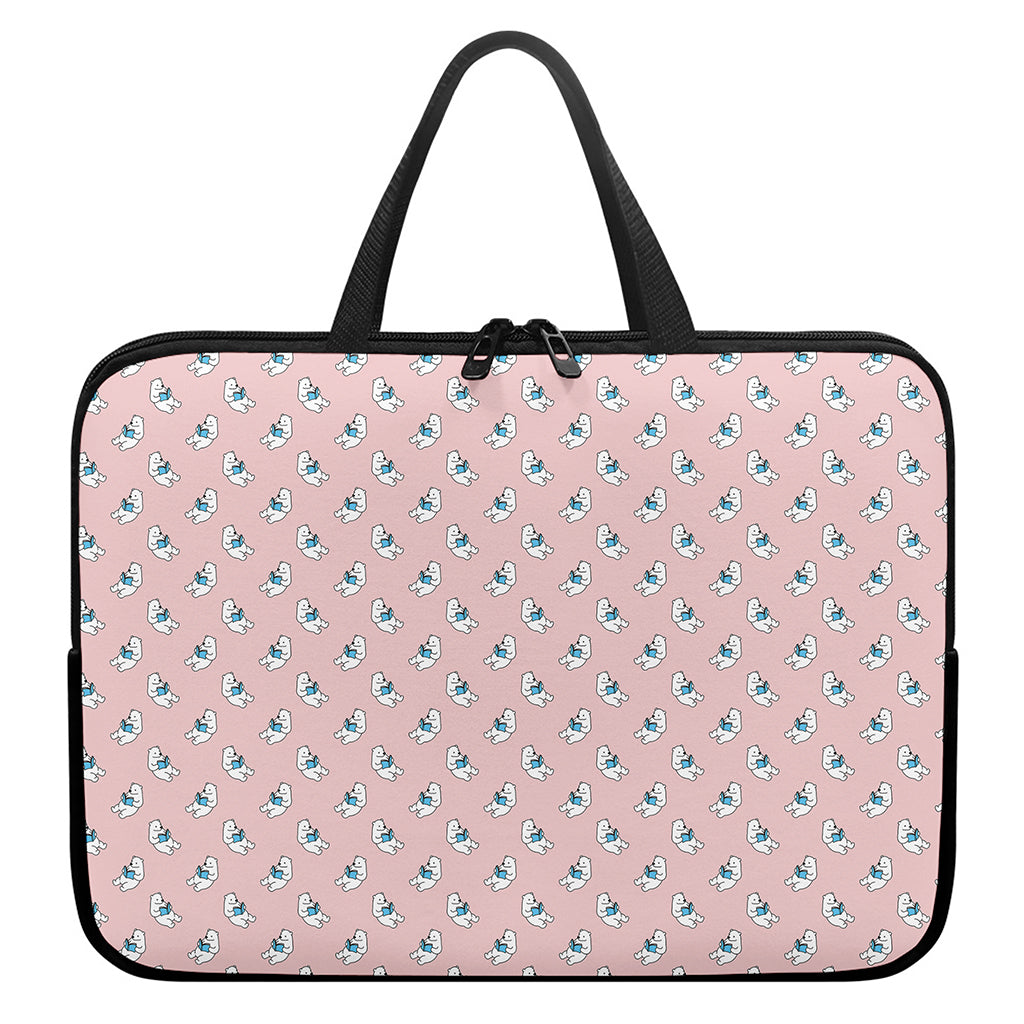 Polar Bear Reading Book Pattern Print Laptop Sleeve With Handle