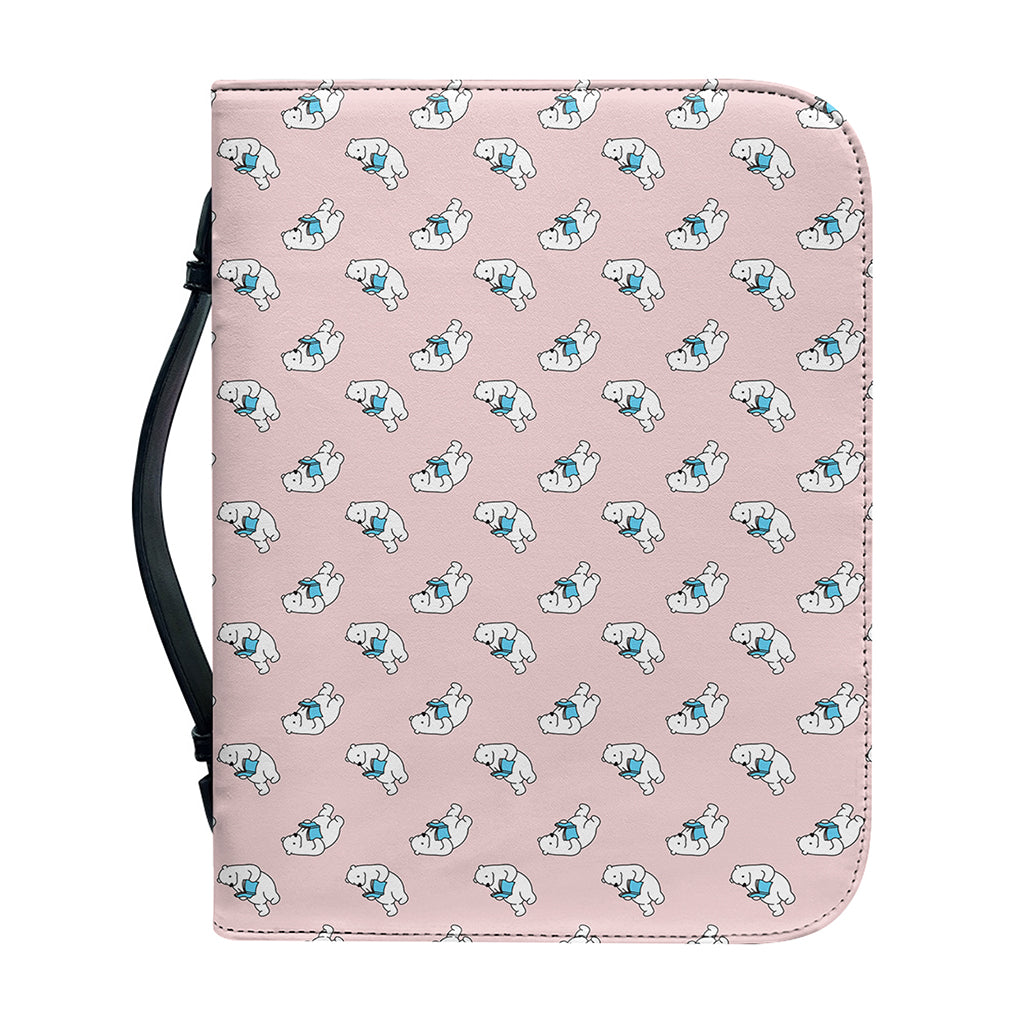 Polar Bear Reading Book Pattern Print Leather Bible Cover