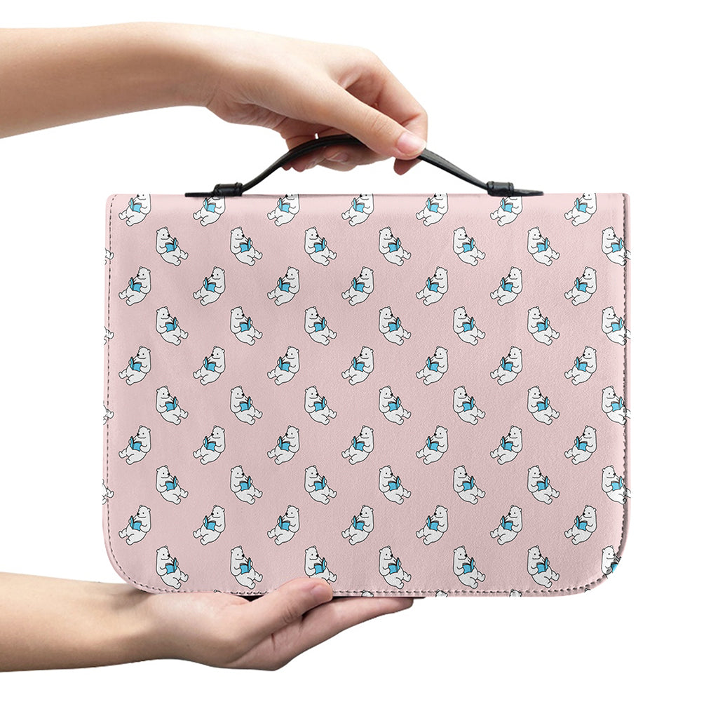 Polar Bear Reading Book Pattern Print Leather Bible Cover