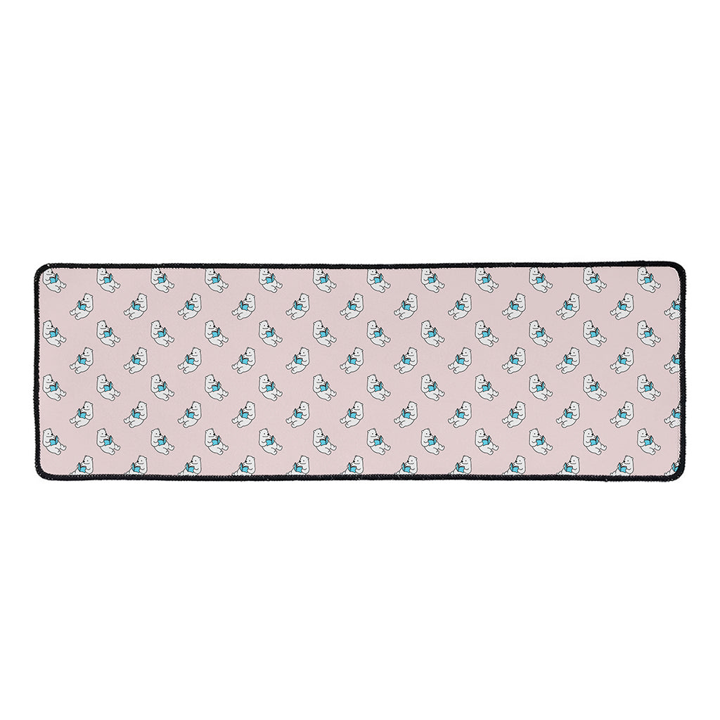 Polar Bear Reading Book Pattern Print Long Kitchen Mat