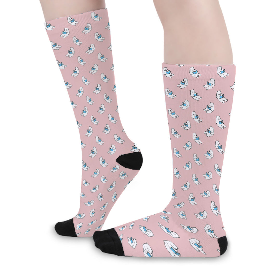 Polar Bear Reading Book Pattern Print Long Socks