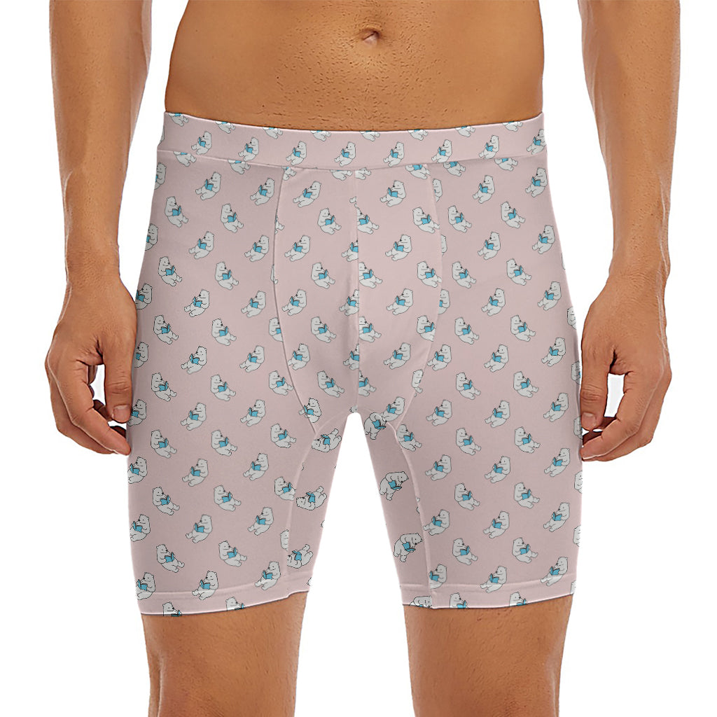 Polar Bear Reading Book Pattern Print Men's Long Boxer Briefs