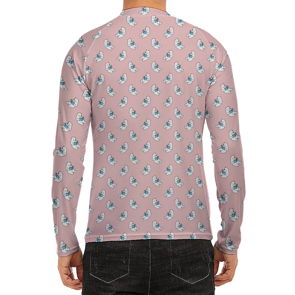 Polar Bear Reading Book Pattern Print Men's Long Sleeve Rash Guard
