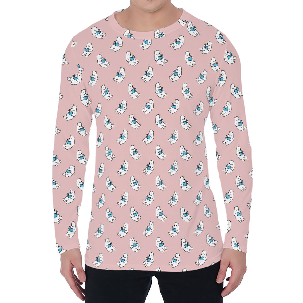 Polar Bear Reading Book Pattern Print Men's Long Sleeve T-Shirt