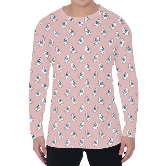 Polar Bear Reading Book Pattern Print Men's Long Sleeve T-Shirt
