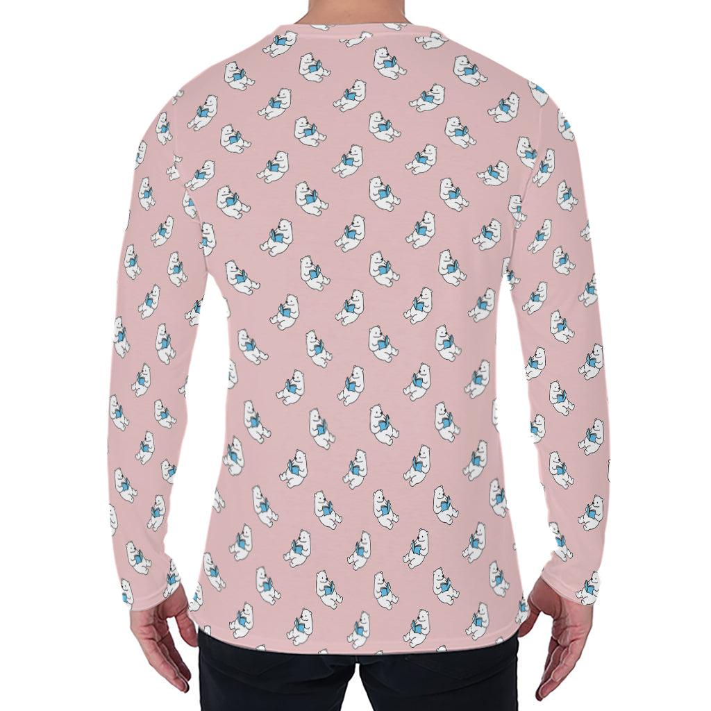 Polar Bear Reading Book Pattern Print Men's Long Sleeve T-Shirt