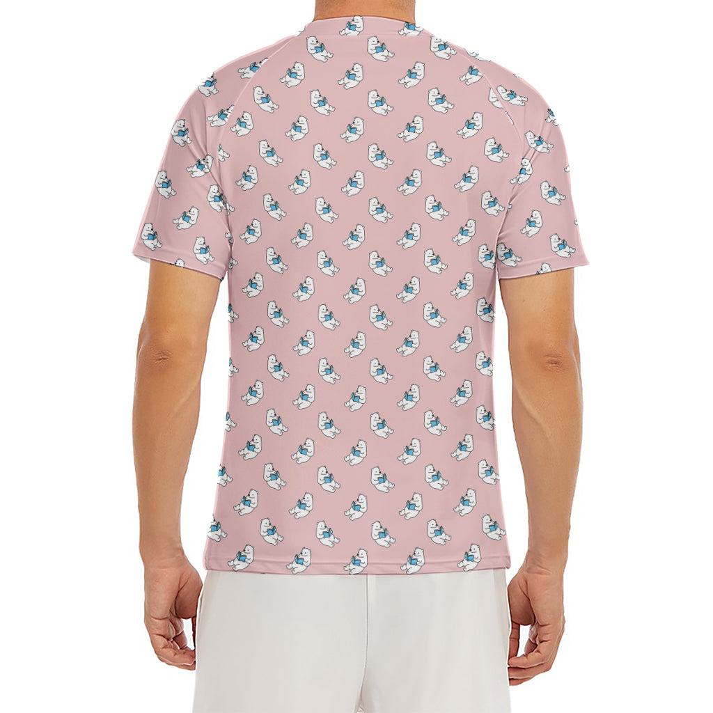 Polar Bear Reading Book Pattern Print Men's Short Sleeve Rash Guard